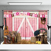 Lofaris Pink Western Cowboy Farm Happy Birthday Backdrop
